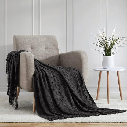 BOURINA Black Throw Blanket 50x60 Inches Throw Textured Solid Soft Sofa Couch - Image 2
