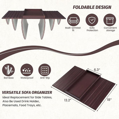GEHE Bamboo Sofa Arm Tray, Foldable Couch Arm Tray Side Table, Anti-Falling - Image 3