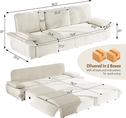 KEIKI 94.5" King-Size 3-in-1 Convertible Sleeper Sofa, Oversized Pull-Out Couch - Image 2