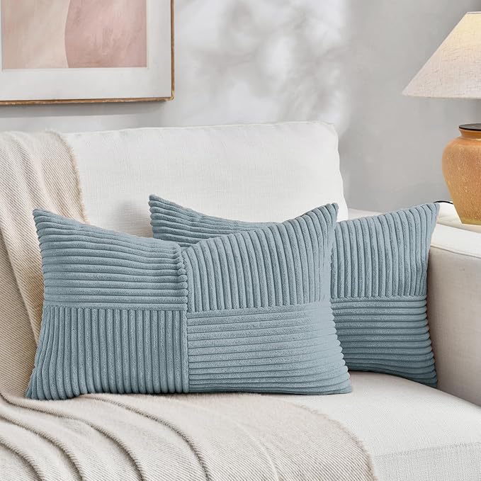 Fancy Homi 2 Packs Light Blue Lumbar Decorative Throw Pillow Covers 16x26 Inch by Fancy+Homi