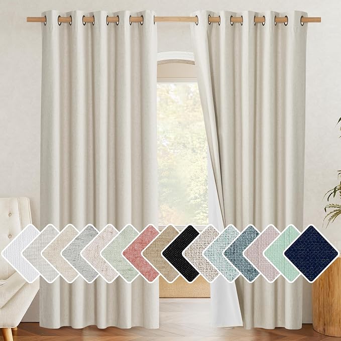 NICETOWN Natural 100% Blackout Linen Curtains 84 inch Long Burg by NICETOWN