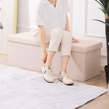 Shoe Storage Ottoman Foldable Seat Footrest Tufted Bench End of Bed Storage - Image 5