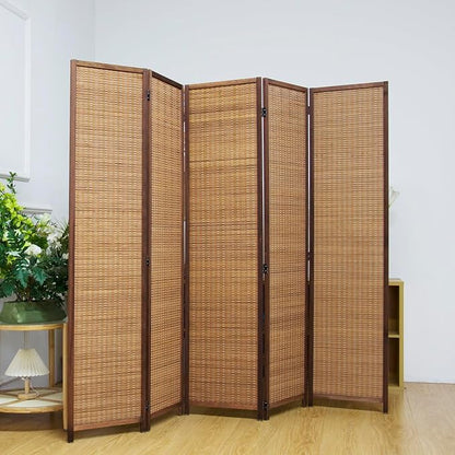 5 Panel Bamboo Room Divider Screen, 5.6 FT Tall Bamboo Divider Folding Privacy - Image 5