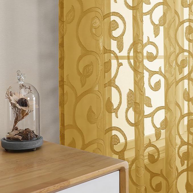 Furman Gold Sheer Curtains 54 Inch 2 Panels Set - Image 2