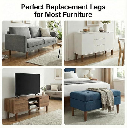 Yaliuliu 6 Inches Round Solid Wood Furniture Legs Set of 4, TV Stand, Ottoman - Image 2
