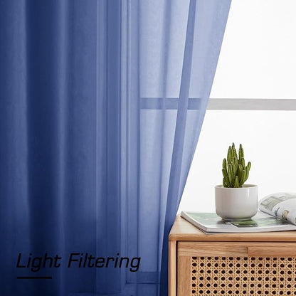 Simplebrand Royal Blue Sheer Curtains 84 Inches Long 2 Panels, Light Filtering - Image 2