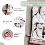 Maison d' Hermine 100% Cotton Oven Mitt & Pot Holder Set (7.5"x13" & 8"x8") Heat Resistant BBQ Cooking Gloves with Loop, Baking, Grilling, Kitchen, Handling Hot Pans (Rural Christmas)