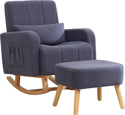 HCHAIRH Rocking Chair with Ottoman, Upholstered Glider Rocker with High - Image 9