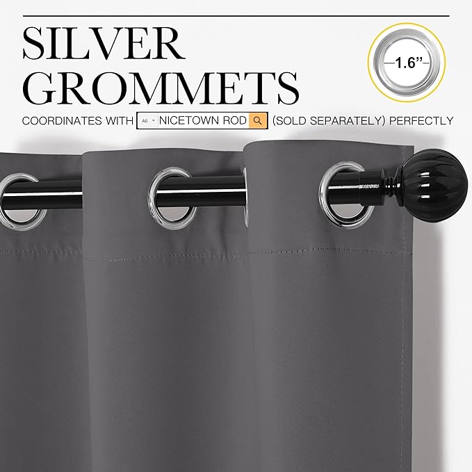 NICETOWN Grey Blackout Curtain Panels - Image 3