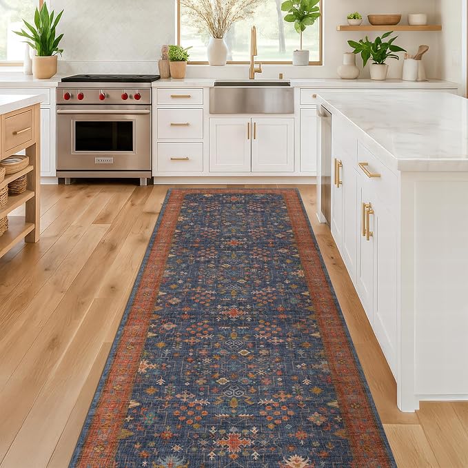 Navy Blue Runner Rug 2x7 for Kitchen, Laundry Room, Washable Non Slip Non Skid by HazoHaus
