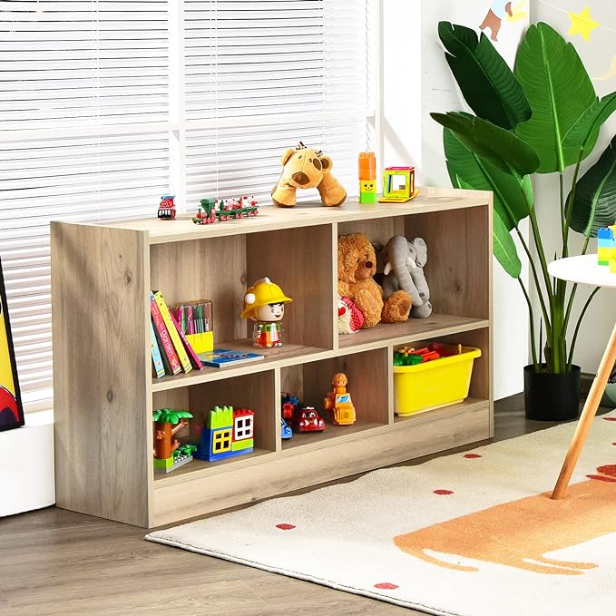 Tangkula 5 Cube Bookcase, 2 Tier Wooden Storage Open Bookshelf, Kid's Playroom - Image 4