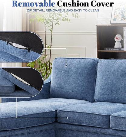Kingfun 88" L-Shape Sofa, Chenille Sectional Couch, Mid Century Modern Couches - Image 5