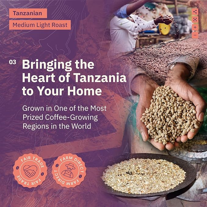 Kochere Tanzanian Specialty Whole Bean Coffee – 2LB Medium Roast – Freshly Roasted to Order – Single Origin, Farm Direct, Rich and Bright Coffee Beans – Fruity & Smooth Notes