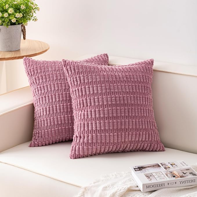 Aegero Pack of 2 Corduroy Decorative Throw Pillow Covers 18x18 Inch by Unknown