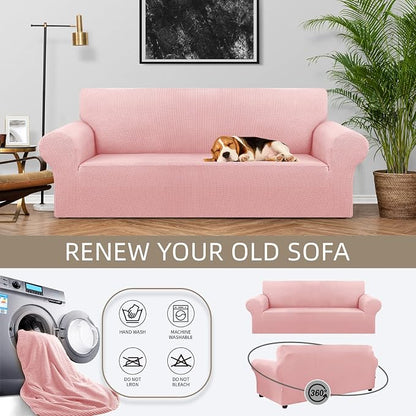 Stretch Couch Covers for Sofa, 3 Cushion Couch Slipcover, Dusty Pink | 1-Piece - Image 3