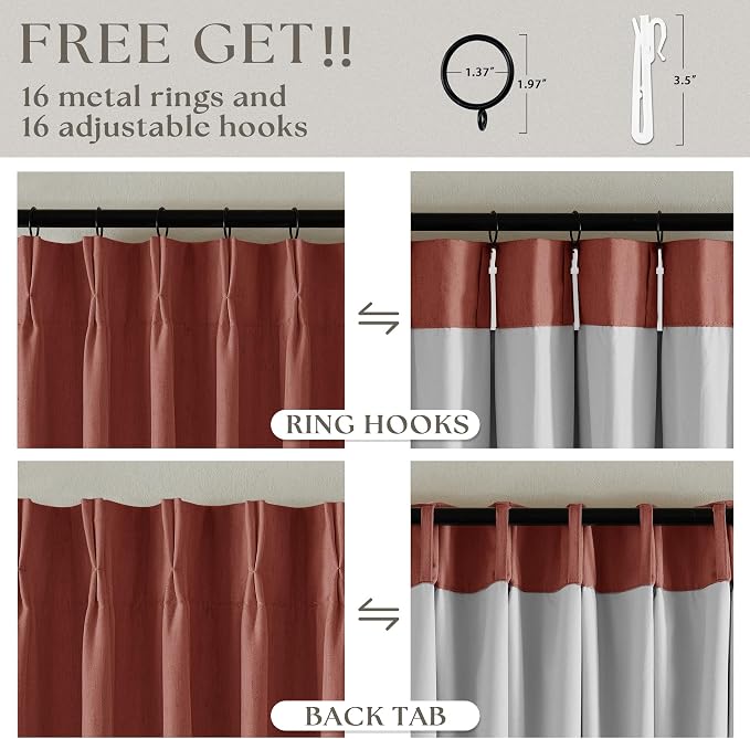 Terracotta Linen 100% Black Out 120 Inch Curtains - Image 6