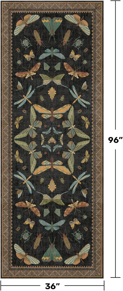 3x8 Green and Black Wide Hallway Runner Rugs - 8ft Washable Kitchen Floor Mats - Image 2