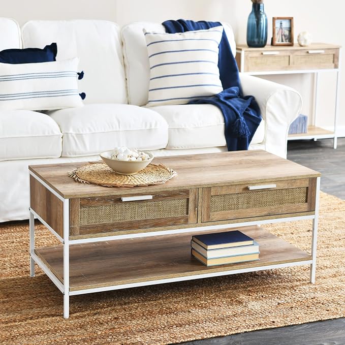 Household Essentials Coastal Oak Woven Front Coffee Table - Image 4