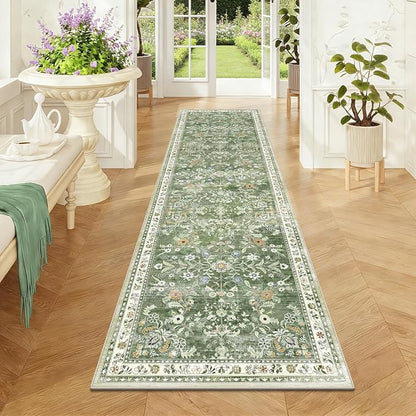 Yamaziot 2x7 Washable Hallway Runner Rug Non Slip Floral Carpet, Sage Green | - Image 3