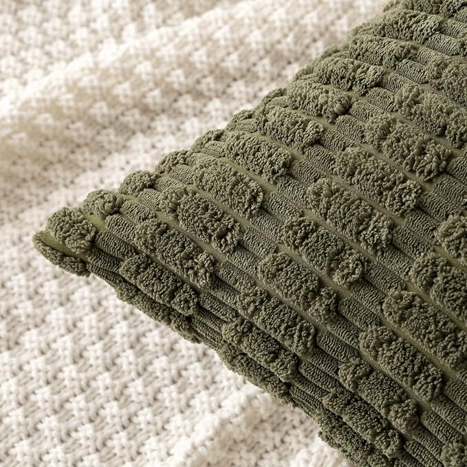 MIULEE Euro Sham Corduroy Decorative Throw Pillow Covers 24x24 Olive Green | - Image 8