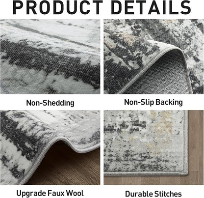 4x6 Area Rugs for Living Room: Washable Abstract Black Grey Gold Carpet | - Image 5