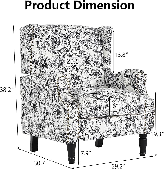 Pia Ricco Set of 2 Floral Accent Chairs, High Back Upholstered Armchairs - Image 2