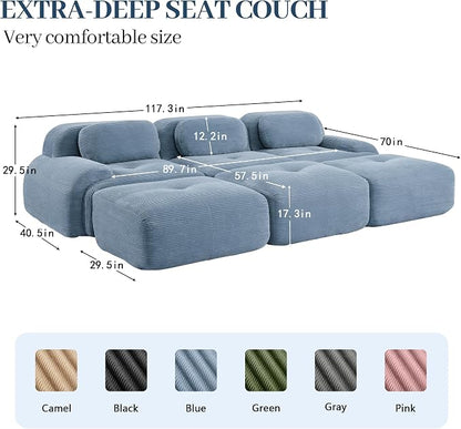 Boneless Sectional Couch, No Assembly Required, 117.3” Modular Cloud Sofa - Image 3
