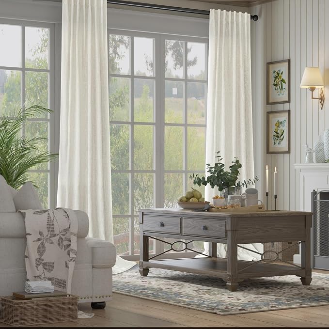 Pitalk Natural Linen Boho Curtains 84 Inch Length 2 Panels Cream Ivory Light - Image 7