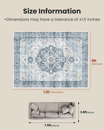 AMADA HOMEFURNISHING 9x12 Area Rug, Washable Low-Profile Large Area Rug - Image 2