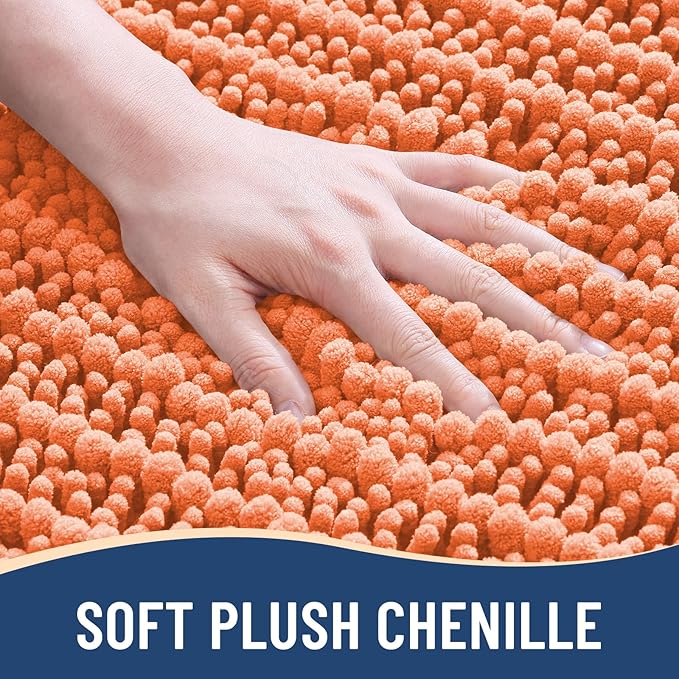 Arotive Luxury Chenille Bathroom Rug Mat, Extra Soft Thick Absorbent Shaggy Bath Rugs, Non-Slip Machine Wash Dry, Plush Bath Mats for Bathroom, Shower and Tub, 34x21, Coral