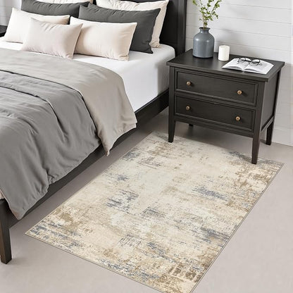 Area Rug Living Room: 3x5 Modern Washable Soft Carpet Beige Brown | - Image 4