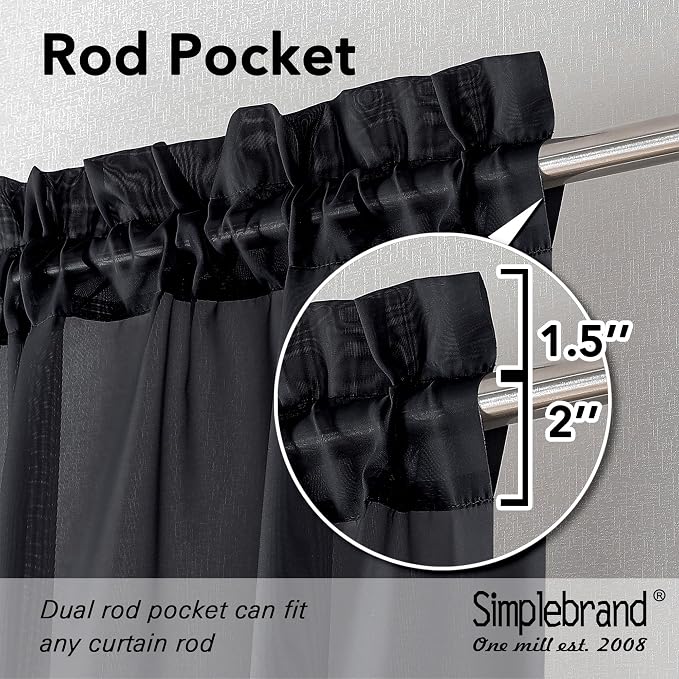 Simplebrand Black Short Sheer Curtains 45 Inch Length - Image 3