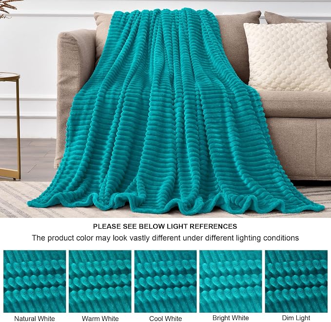 BEDELITE Ribbed Jacquard Ocean Blue Fleece Twin Blanket - Image 7