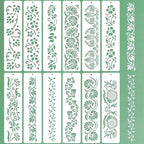 12 Pcs Large Flower Border Stencils for Painting, Reusable Plastic Floral Edge Baking Decorating Vine Stencil Tool, Painting Templates for DIY Cake Wood Wall Tile Furniture Canvas Craft, 3" x 11.8"