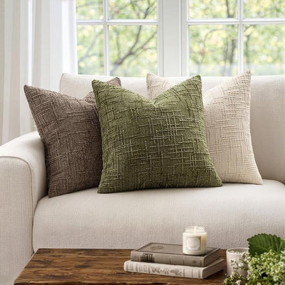 MIULEE Chenille Textured Throw Pillow Covers Olive Green 18x18 Set of 2 | - Image 4