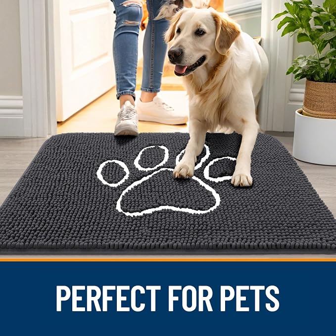 OLANLY Dog Door Mat for Muddy Paws 70x24, Paw Print Design Chenille Mud Mat | - Image 6