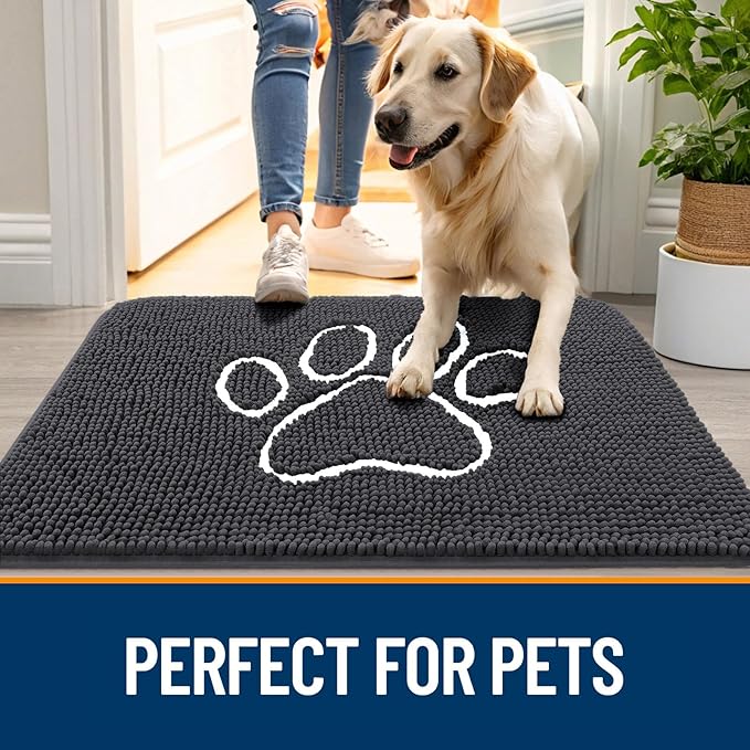 OLANLY Dog Door Mat for Muddy Paws 47x17, Paw Print Design Chenille Mud Mat | - Image 6