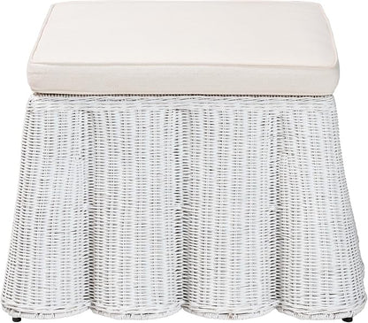 Bali & pari Palm Bohemian White Scallop Rattan Ottoman - Image 4
