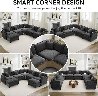 113'' V Shaped Cloud Sectional Sofa, Oversized Deep Seat Couches - Image 6