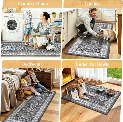 HEBE Boho Kitchen Rugs Set of 3, Non Slip Washable Kitchen Mats - Image 6