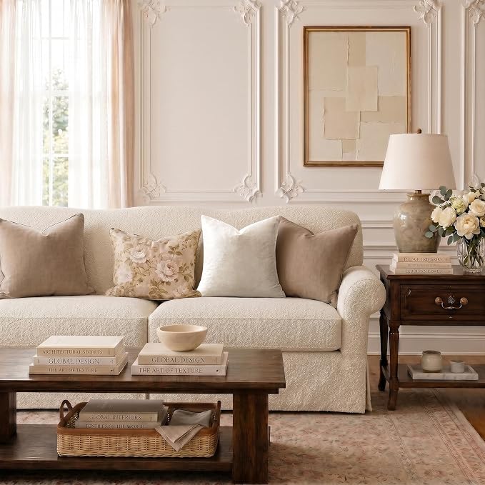 GIGIZAZA Velvet Pillow Covers 18x18 Decorative Pillows Pack of 2 Ivory | Beige - Image 3