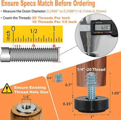 1/4-20 Adjustable Furniture Leveler, 16 Pack Rubber Leveling Feet Screws in - Image 2