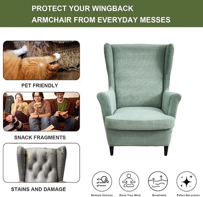 HAOYONG Jacquard Wingback Chair Cover Thickening Wing Armchair Covers Set of 2 - Image 5