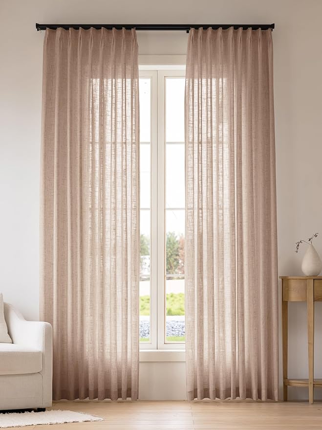 Pinch Pleated Linen Curtains 84 Inch Length 2 Panels, Light Filtering Linen by THREEGIRLSHOME