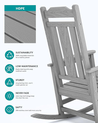 SERWALL Oversized Rocking Chair Set of 4 Outdoor, HDPE Outdoor Rocking Chair - Image 4