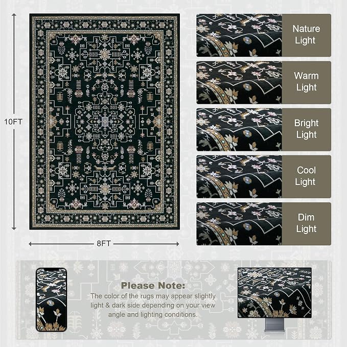 8x10 Area Rugs Living Room: Washable Vintage Rug - Image 2