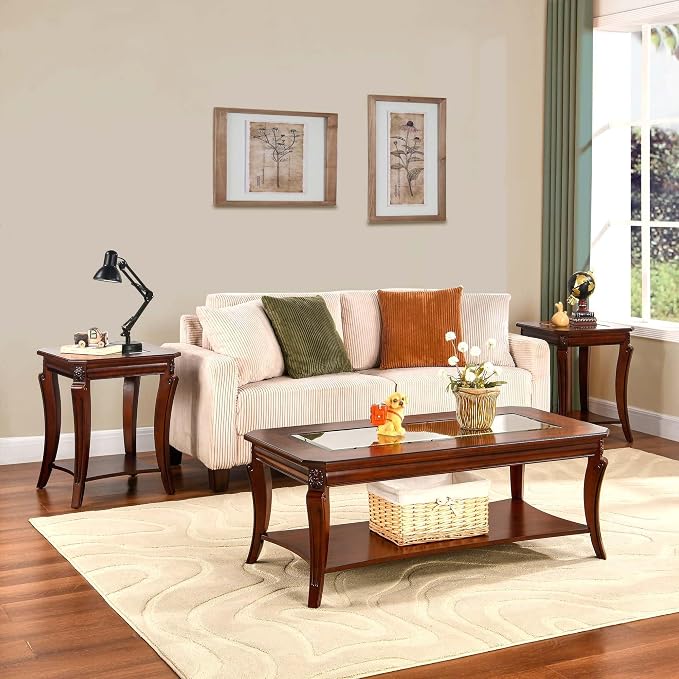 Coffee Table with Tempered Glass Top and Storage Shelf, Farmhouse Living Room - Image 5