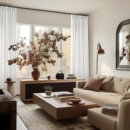 Pinch Pleat 100% Blackout Curtains 86 Inch Length 2 Panels Set | Beige White - Image 7
