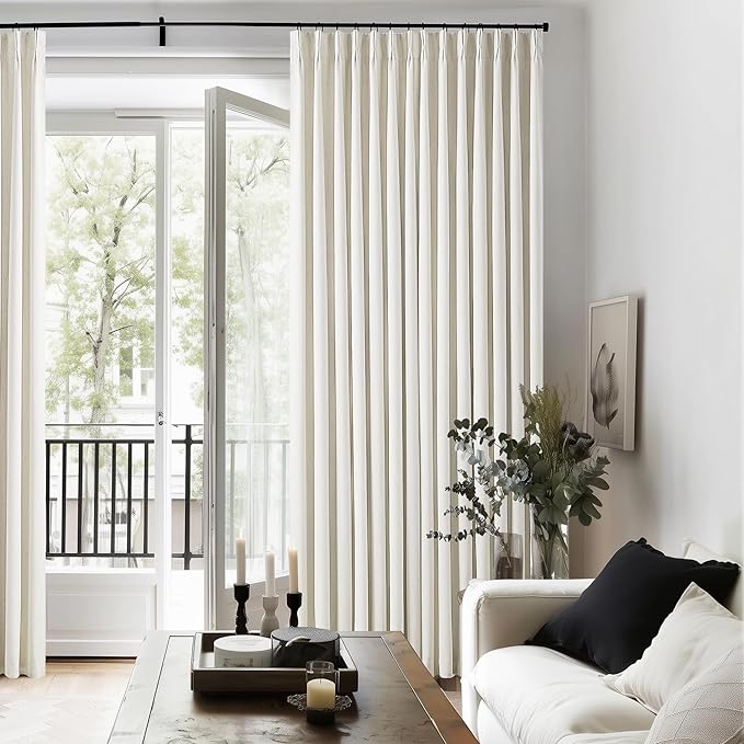 Natural Linen 100% Blackout Pinch Pleated Curtains 108 Inches Long 2 Panels | - Image 7