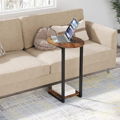 Hosfais Side Table Small End Table, C-Shaped Wood Sofa Table - Image 8